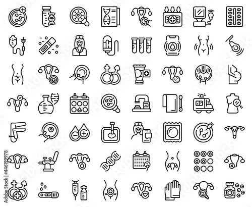 Reproductive health icons set outline vector. Gynecologist menopause. Woman infection