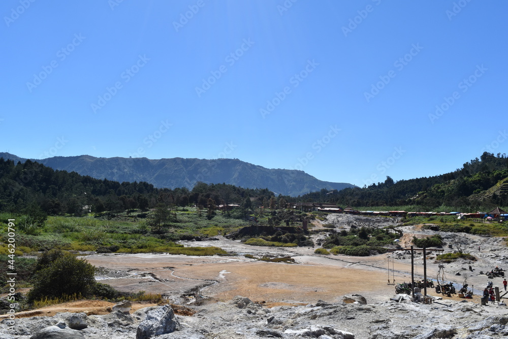 Landscape photos of the scenery at Sikidang Crater, Dieng, Central Java, Indonesia