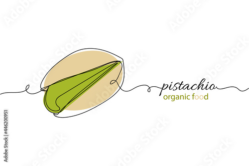 Continuous one line of pistachio organic food in silhouette on a white background. Linear stylized.