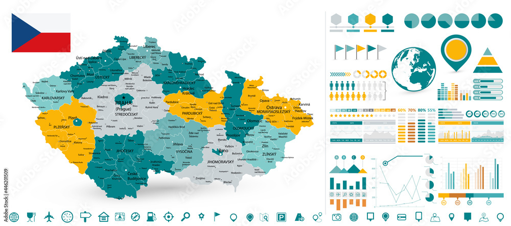 Czech Republic Map and Infographics design elements - obrazy, fototapety, plakaty 