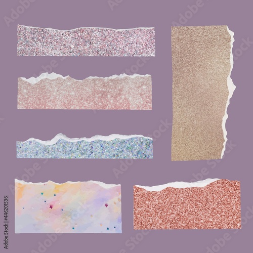 DIY ripped paper craft vector in glittery style set