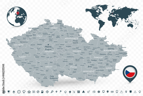 Czech Republic Map and World Map isolated on transparent background