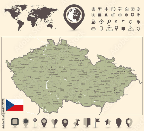 Czech Republic Map and World Map with navigation icon