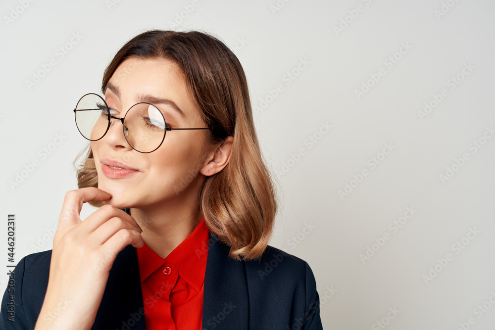 Business woman in suit gesturing with hands emotions work manager close-up Business woman in suit gesturing with hands emotions work manager close-up
