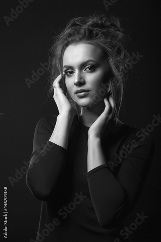 Monochrome studio portrait of a stunning woman