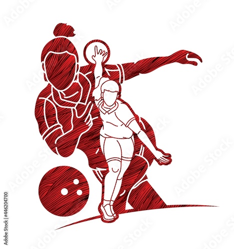 Group of Bowling Sport Female Players Graphic Vector