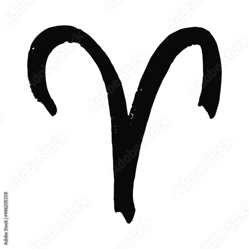 Aries. Astrological sign. Hand drawn element. Graphic design. Scruffy style. Occult and magic symbols. Astrology. Black icon, isolated on white background. High resolution. Vector EPS10. 