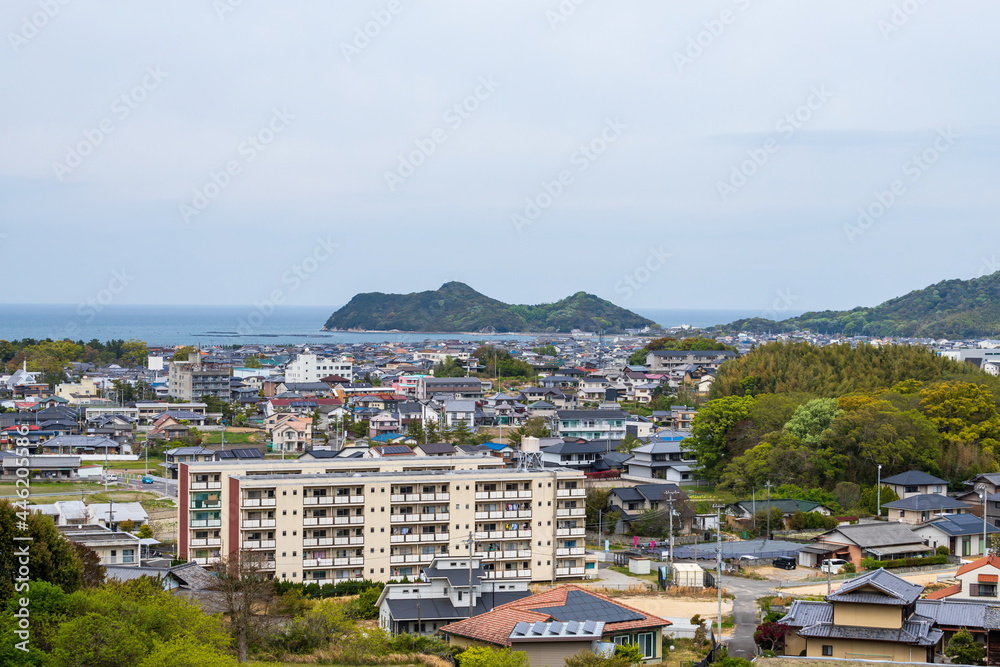 Cityscape of higashikagawa city and the seto inland sea , kagawa, shikoku, japan	