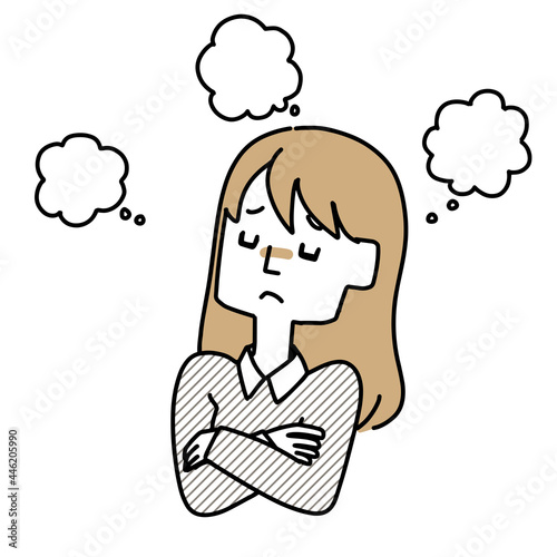 あれこれ考えてしまう女性のイラスト