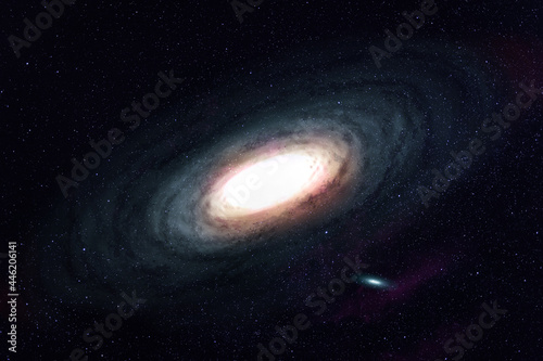 Fototapeta Naklejka Na Ścianę i Meble -  Galaxy and black hole in center - against stars bacground