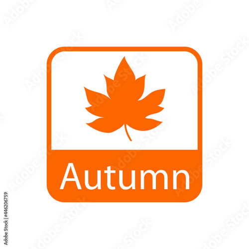 Icono con texto Autumn con silueta de hoja de arce en cuadrado de color naranja