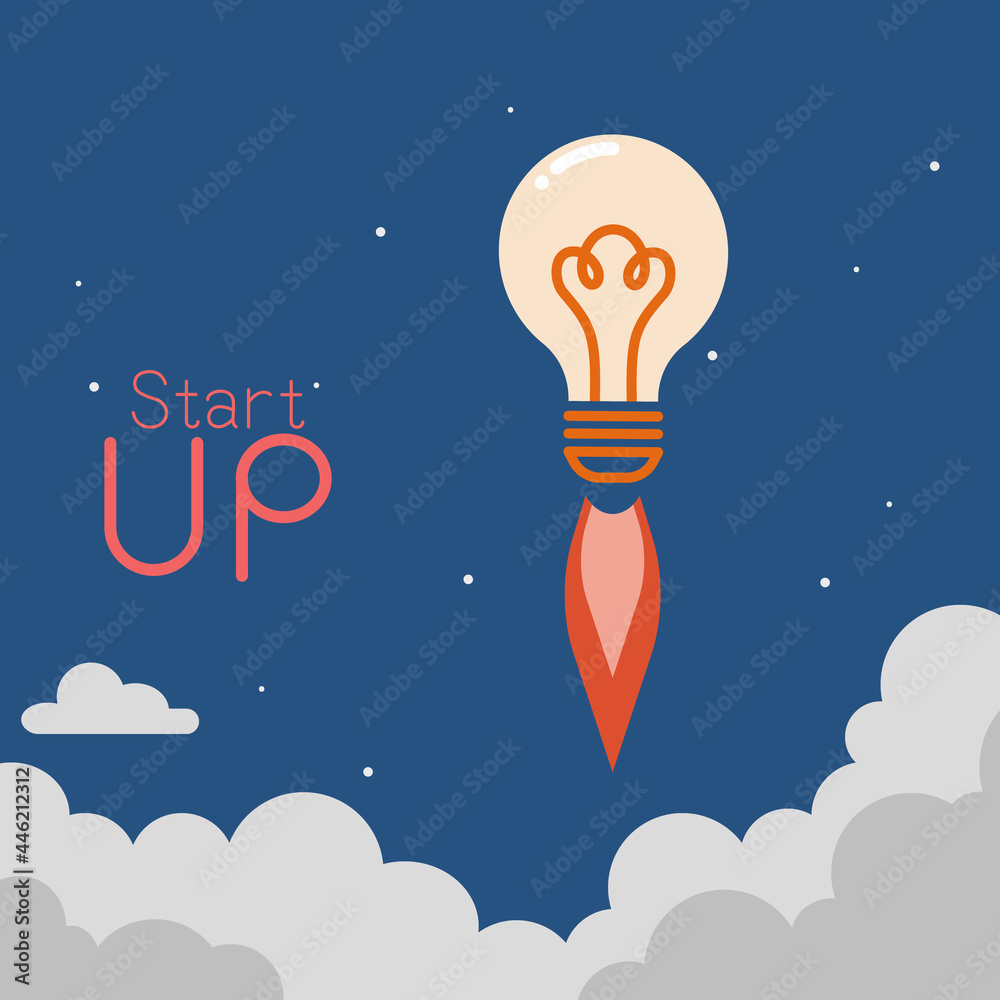 Business start up concept design with idea, light bulb soaring through the clouds. Modern design. Vector illustration.
Business start up concept design with idea, light bulb soaring through the clouds. Modern design. Vector illustration.