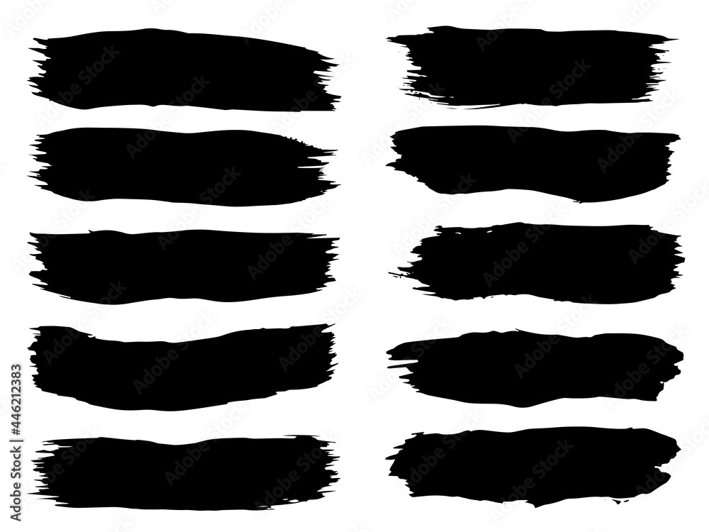 Vector collection or set of artistic black paint, ink or acrylic hand made creative brush stroke backgrounds isolated on white as grunge or grungy art, education abstract elements frame design Vector collection or set of artistic black paint, ink or acrylic hand made creative brush stroke backgrounds isolated on white as grunge or grungy art, education abstract elements frame design