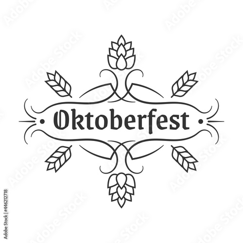 Oktoberfest vintage design logo, label or badge with retro frame. Beer fest banner or poster template. Geman October festival emblem. Vector illustration.