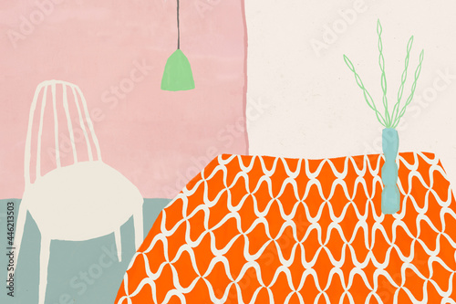 Kitchen table background vector cute hand drawn home interior illustration