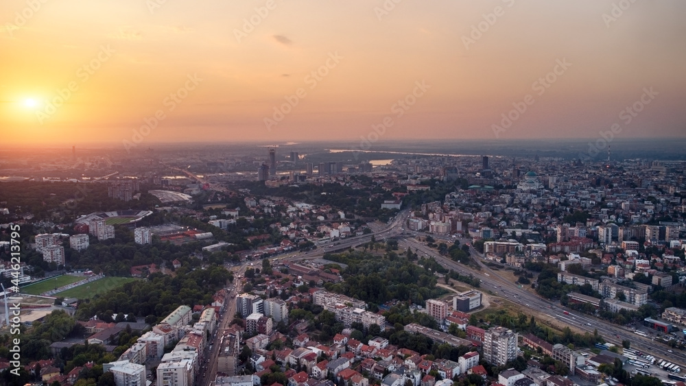 Drone view of Belgrade, capital of Serbia.
