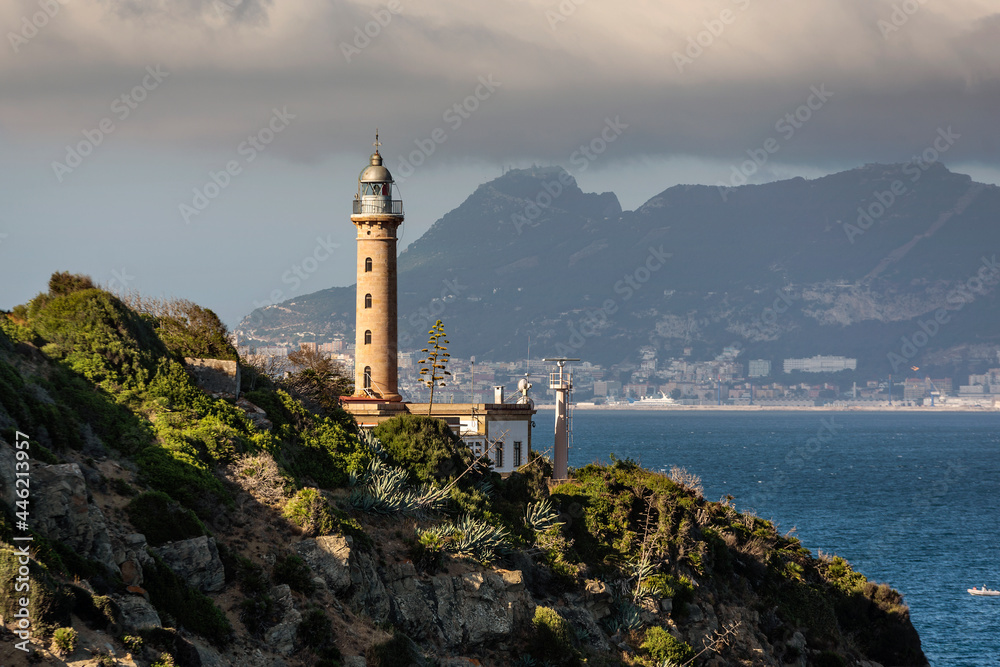 Vista Del Faro De Punta Carnero Y El Pe on De Gibraltar En Algeciras vista-del-faro-de-punta-carnero-y-el-pe-on-de-gibraltar-en-algeciras