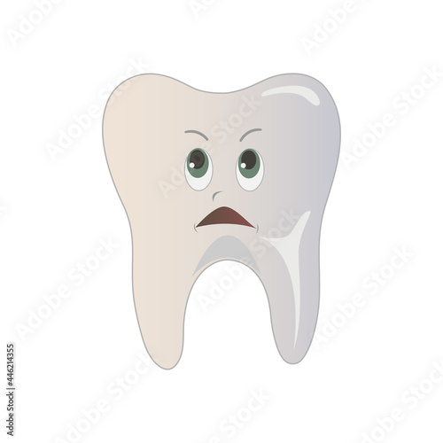 Sad and upset tooth. Illustration isolated on white background.