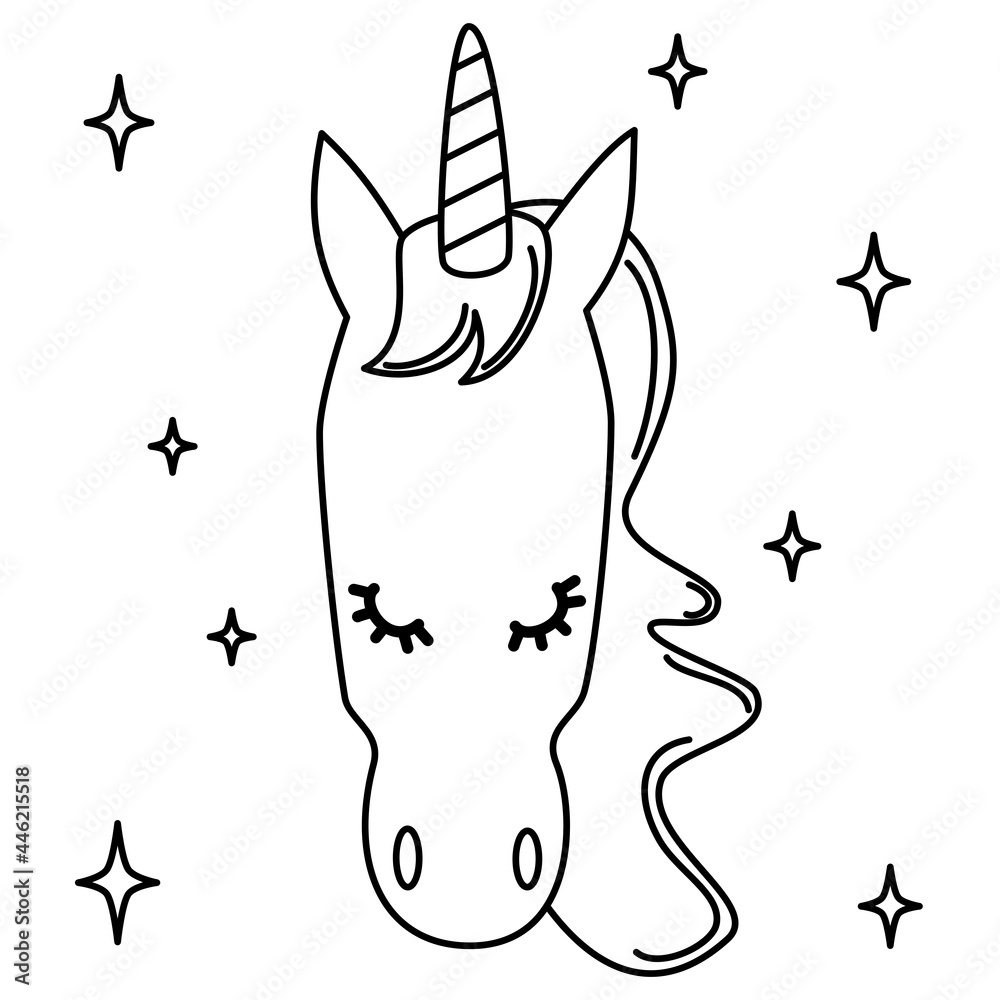 Cute black and white unicorn cartoon vector illustration for coloring ...