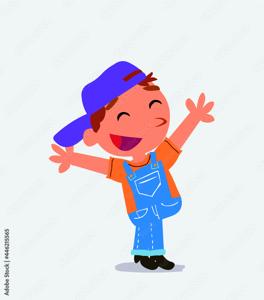 cartoon character of little boy on jeans celebrating something with joy