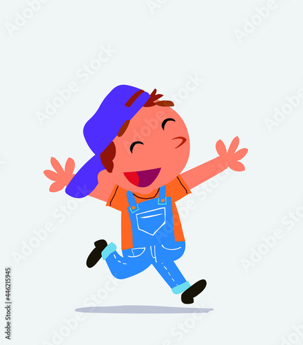 cartoon character of little boy on jeans running euphoric