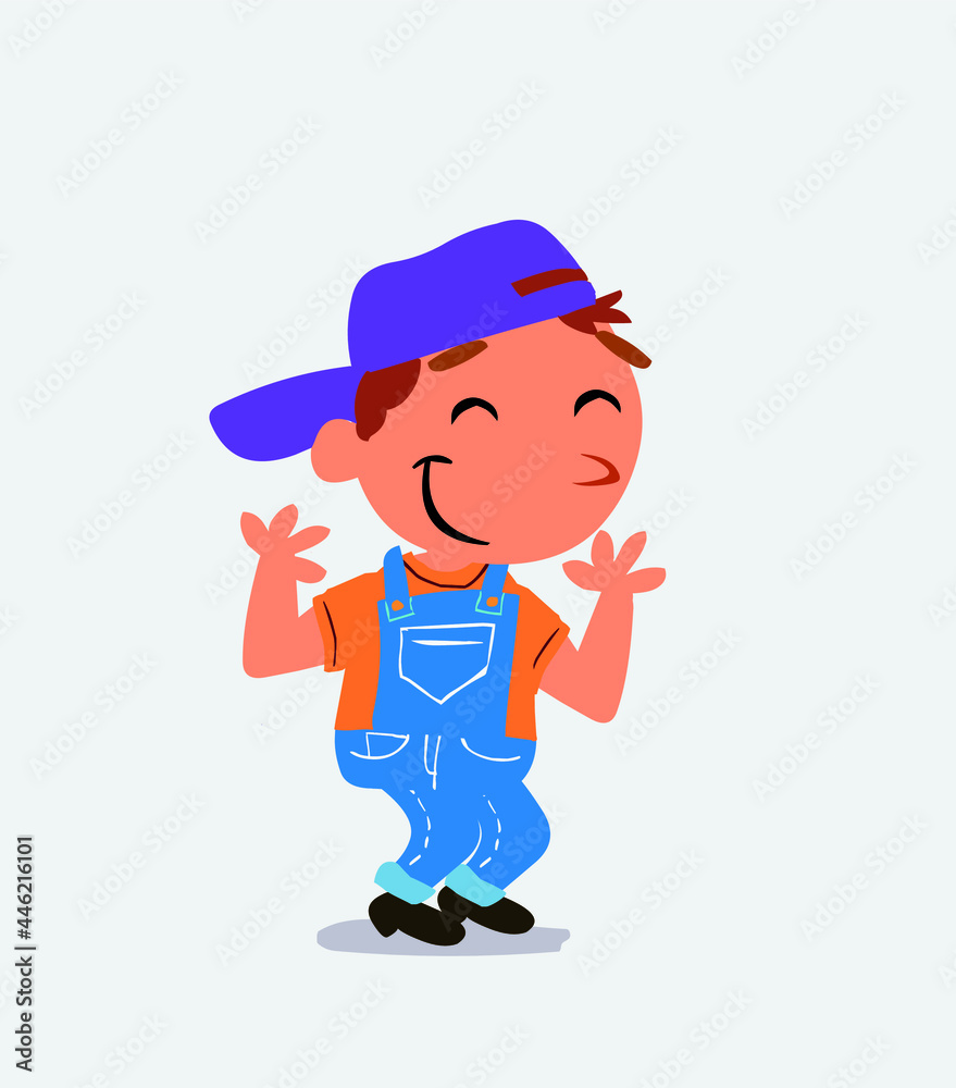 cartoon character of little boy on jeans shrinks somewhat shy. cartoon character of little boy on jeans shrinks somewhat shy.