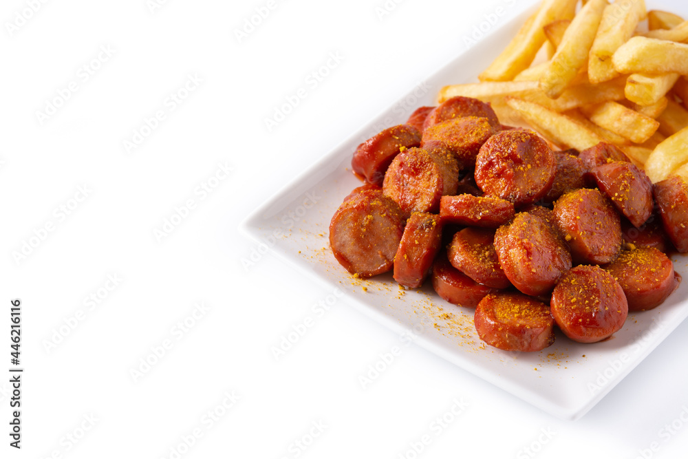 traditional German currywurst isolated on white background. typical oktoberfest food	