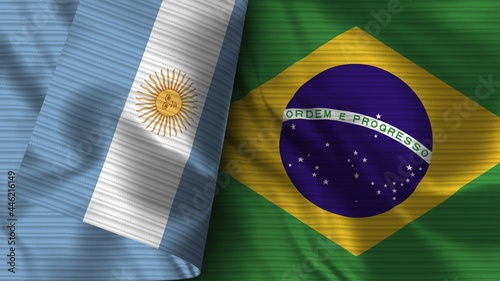 Brazil and Argentina Realistic Flag – Fabric Texture 3D Illustration