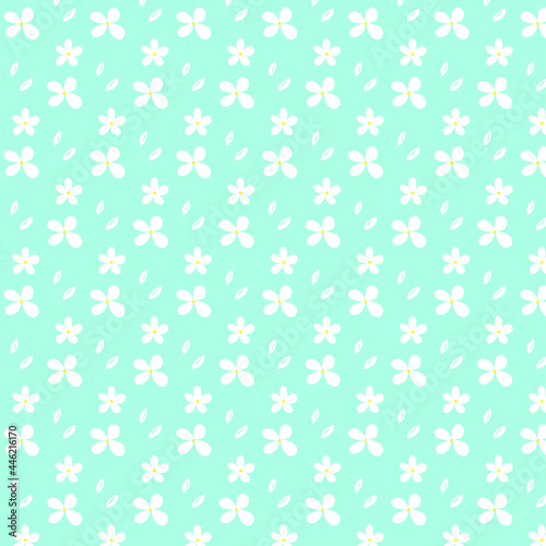 Seamless repeat vector pattern. Handwrite white flowers or jasmine flowers texture on blue background. 
