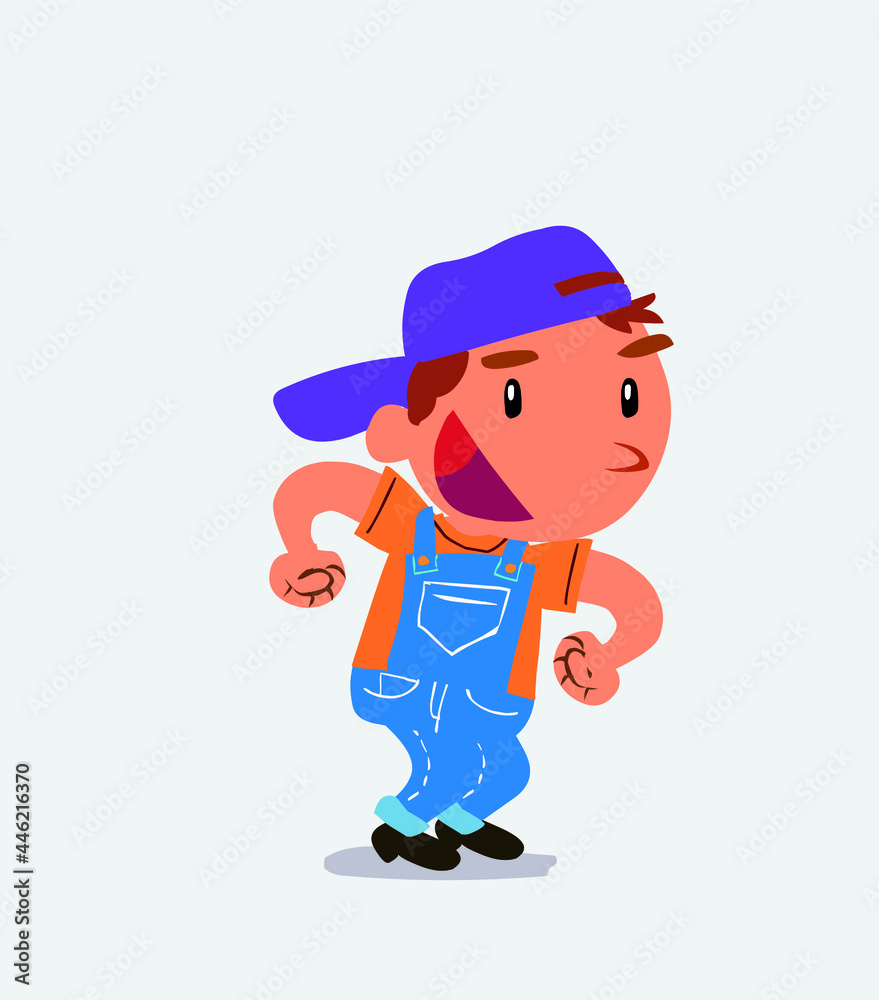 Euphoric cartoon character of little boy on jeans makes plans Euphoric cartoon character of little boy on jeans makes plans