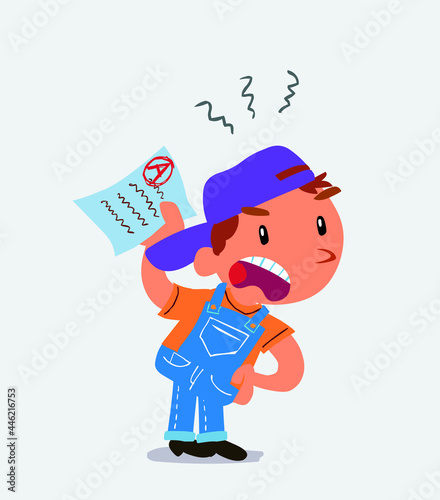 little boy on jeans waving a exam angrily