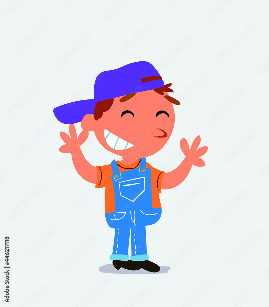 Very pleased cartoon character of little boy on jeans Very pleased cartoon character of little boy on jeans