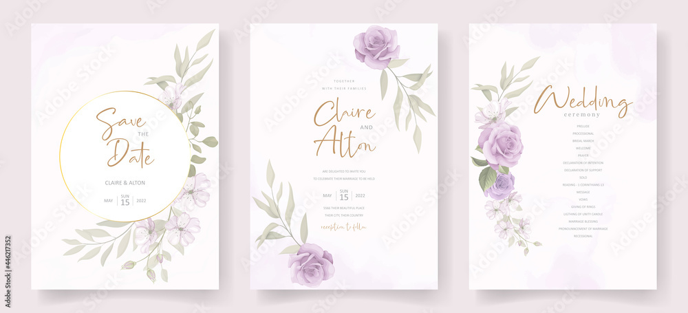 Beautiful soft floral and leaves wedding invitation card design