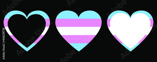 Transgender heart flag set on the black background, design element