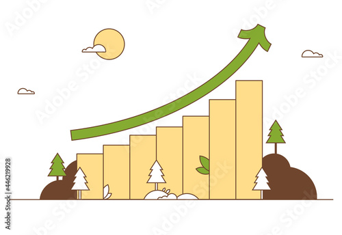 Eco-friendly green growing bar chart with an arrow in nature