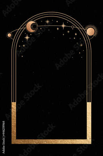 Mystical golden frame on black background vector