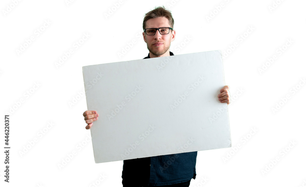 person activist holding a cardboard copy space, template mockup for text, isolated white background person activist holding a cardboard copy space, template mockup for text, isolated white background