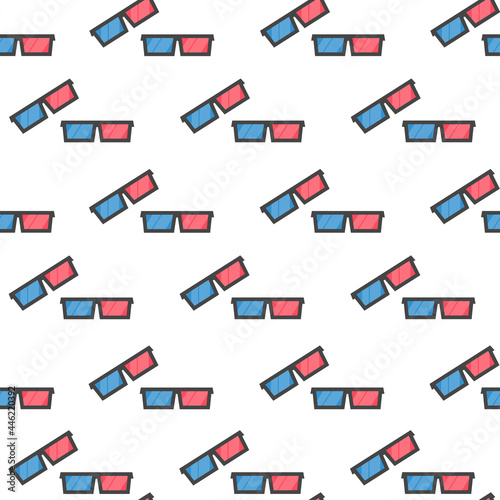 This is a seamless pattern texture of cinema 3d glasses on a white background. 