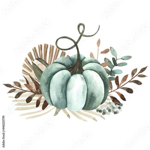 Wallpaper Mural Watercolor autumn bouquet with colored pumpkins, leaves, branches, berries.  Torontodigital.ca