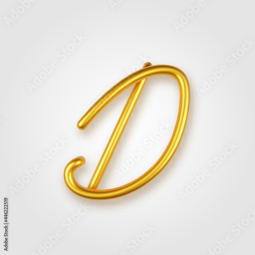 Gold 3d realistic capital letter D on a light background.