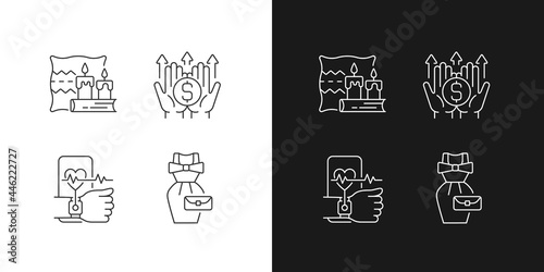 Lifestyle tendencies linear icons set for dark and light mode. Hygge life. Wealth building. Health tracking. Customizable thin line symbols. Isolated vector outline illustrations. Editable stroke