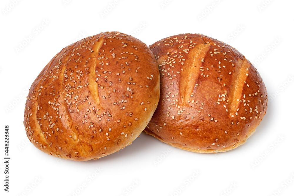  Pair of traditional fresh baked Moroccan krachel, sweet rolls, isolated on white background 