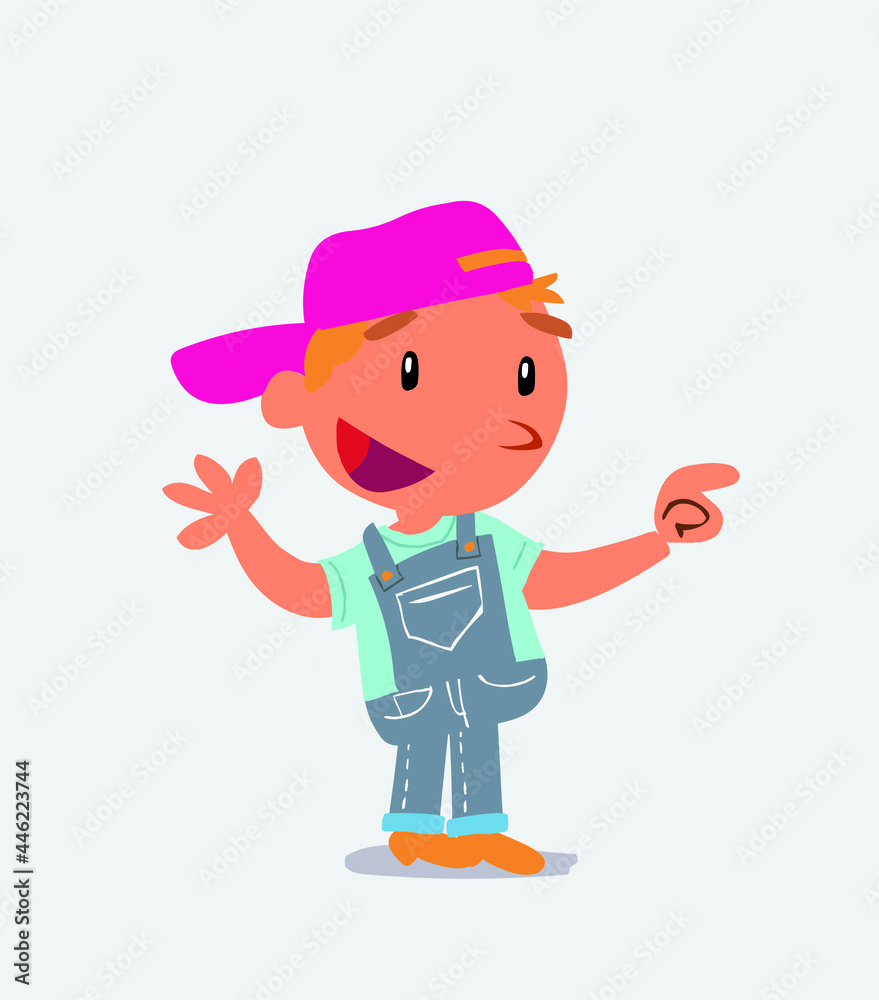 cartoon character of little boy on jeans smiling while pointing