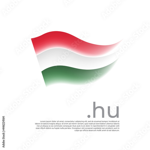Hungary flag. Stripes colors of the hungarian flag on a white background. Vector design national poster with .hu domain  place for text. Brush strokes. State patriotic banner of hungary  cover