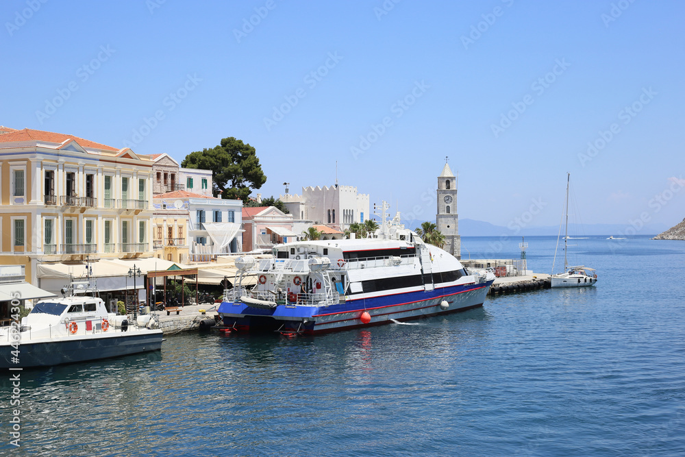 greece coast sea tourist town mediterranean mountains