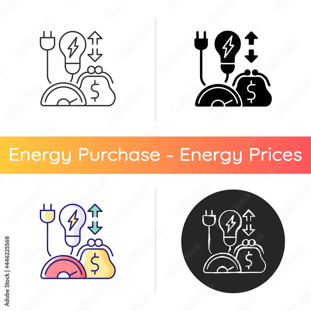 Vecteur Stock Energy efficiency program icon. Policy for purchasing  electrical power. Resource supply consumption for cost. Energy purchase.  Linear black and RGB color styles. Isolated vector illustrations | Adobe  Stock