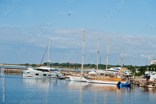 Marina with yachts and boats in old town Nesebar.