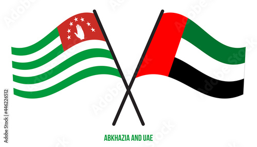 Abkhazia and UAE Flags Crossed And Waving Flat Style. Official Proportion. Correct Colors.
