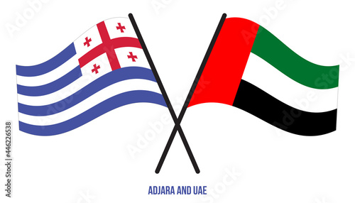 Adjara and UAE Flags Crossed And Waving Flat Style. Official Proportion. Correct Colors.