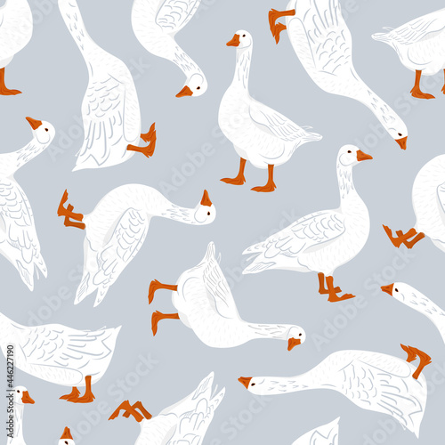 Seamless wallpaper with birds. Vector pattern with geese.